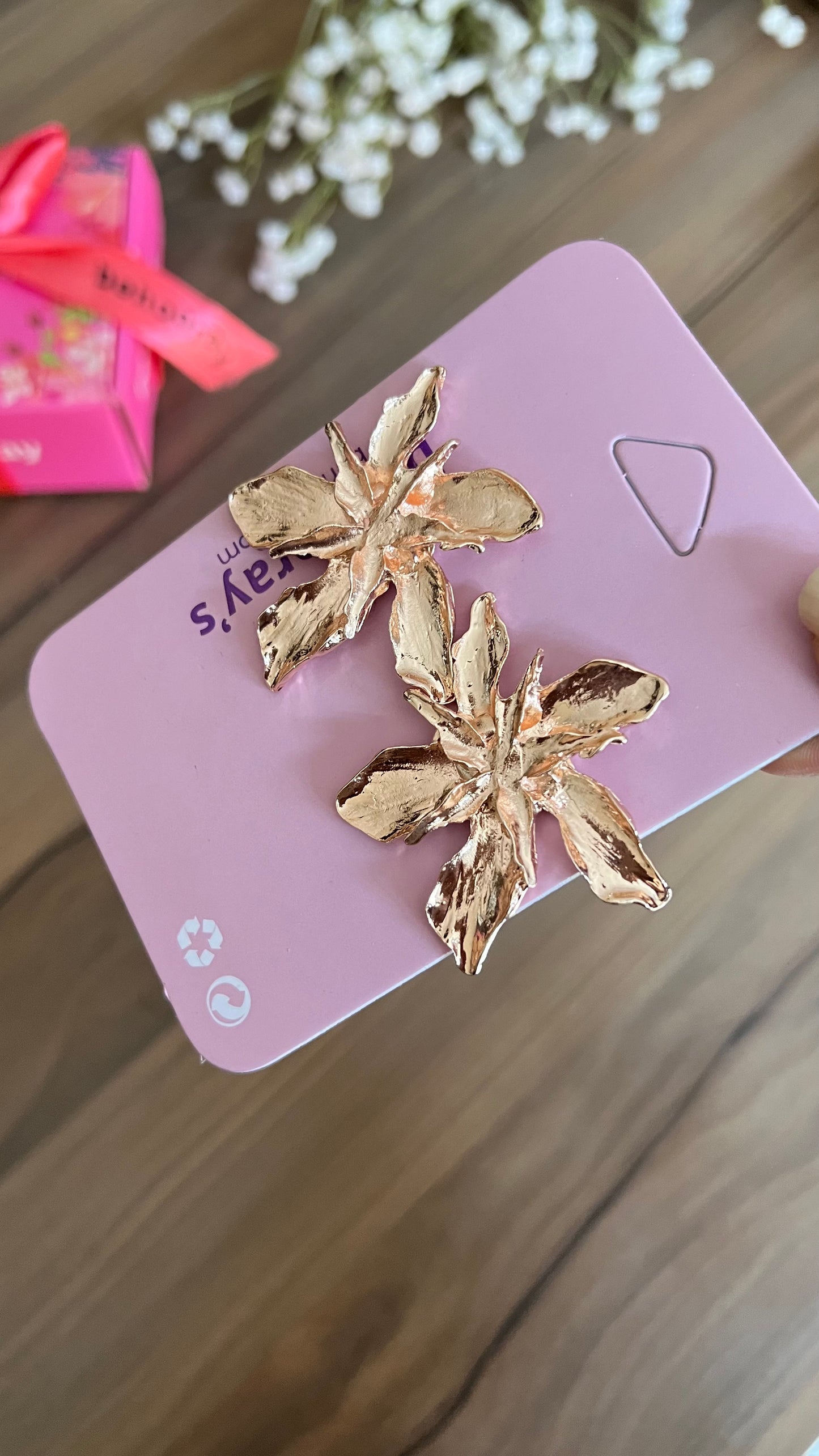 Flower Statement Earrings In Rose Golden