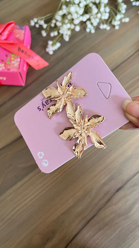 Flower Statement Earrings In Rose Golden