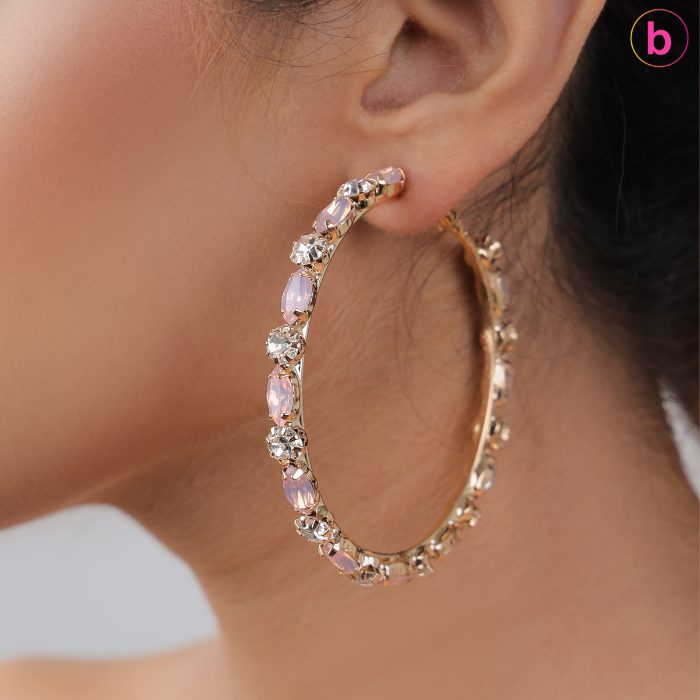 A Innocent Desire Crystal Hoops In Pink