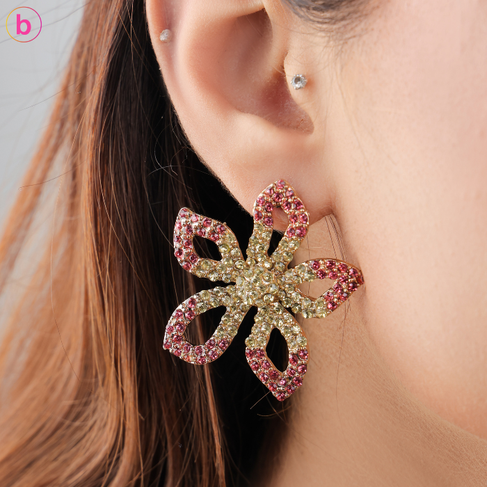 A Flower Bloom Earrings in Pink and Champagne