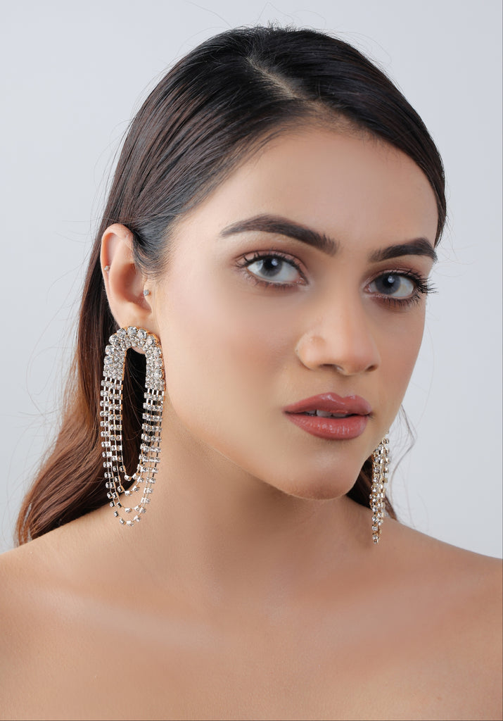 A Layer After Layer Crystal Earrings In Golden