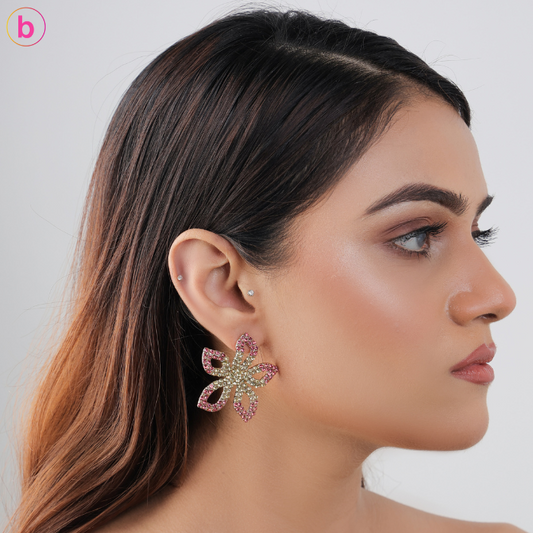 A Flower Bloom Earrings in Pink and Champagne