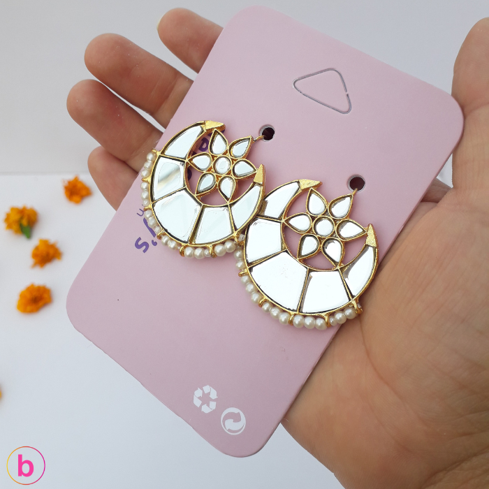 Chand Mirror Hand Made Earrings In Golden