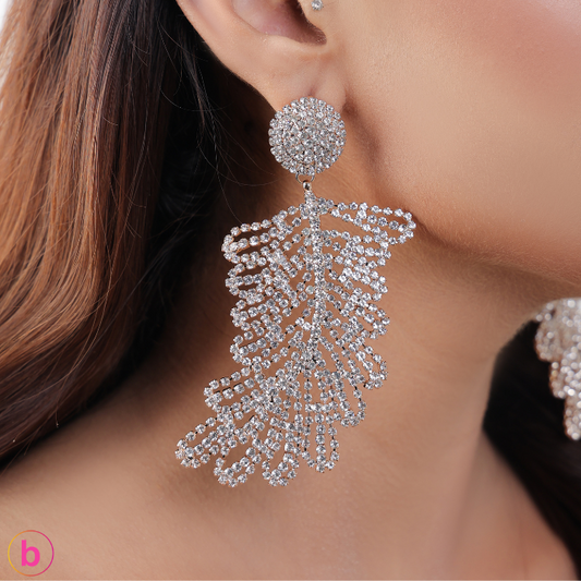 A-Crystal Leaf Earrings In Golden