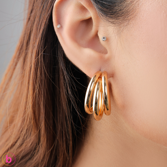 Same Old Love Tri-Hoops Earrings In Golden