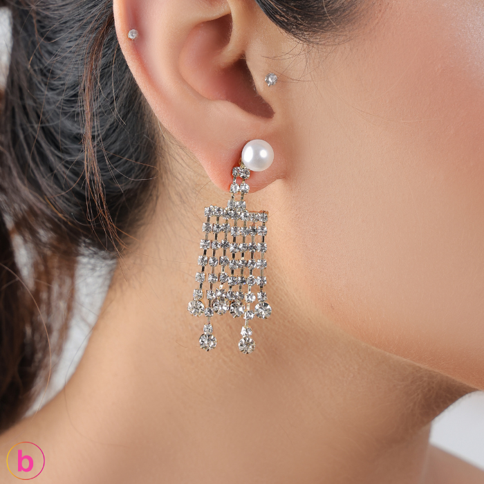 A Way To Moon Pearl And Crystal Ear Cuff Earrings