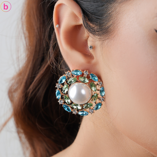 A Ice Glow Earrings With Pearl&Blue