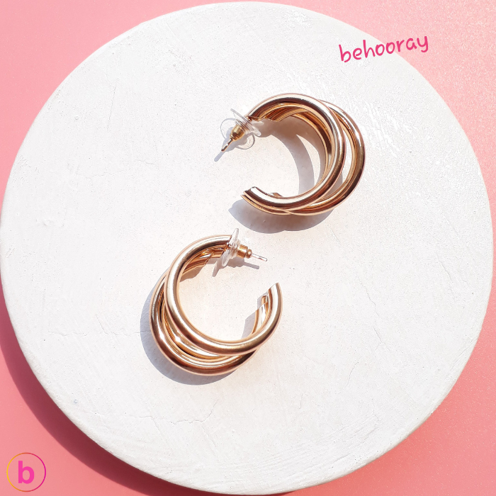 Same Old Love Tri-Hoops Earrings In Golden