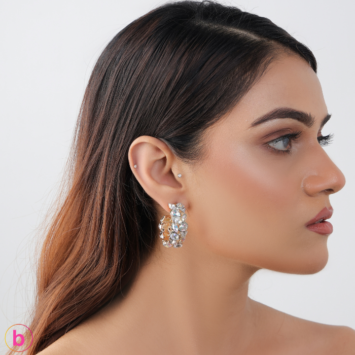 A-Real Sparkle Crystal Hoops In Golden