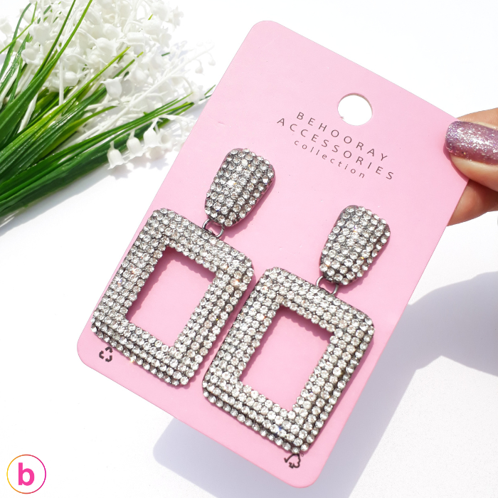 Diamanté Sparkle Earrings In Silver (Exclusive)
