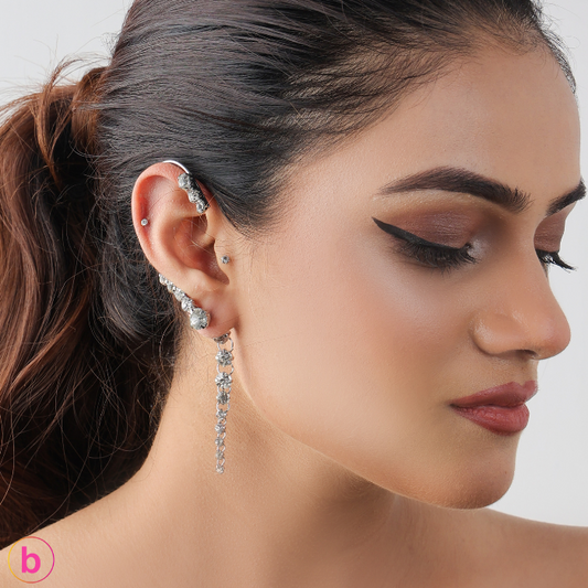 A Silver Crystal Ear Cuff For One Ear