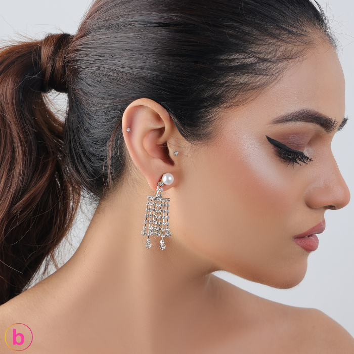 A Way To Moon Pearl And Crystal Ear Cuff Earrings