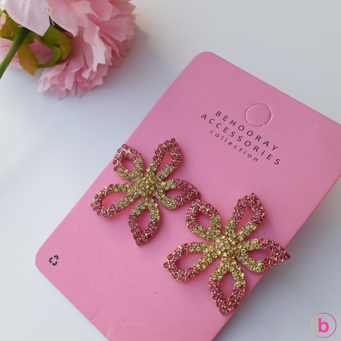 A Flower Bloom Earrings in Pink and Champagne