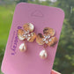 A Pearl & Crystal Flower Earrings In Golden