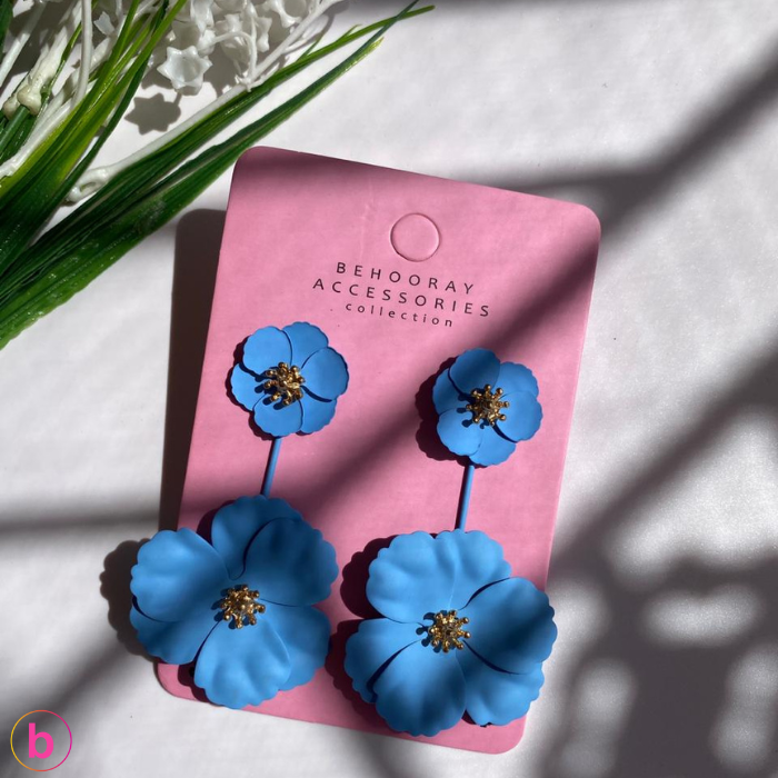 Fresh Breeze Double Flower Earrings In Blue