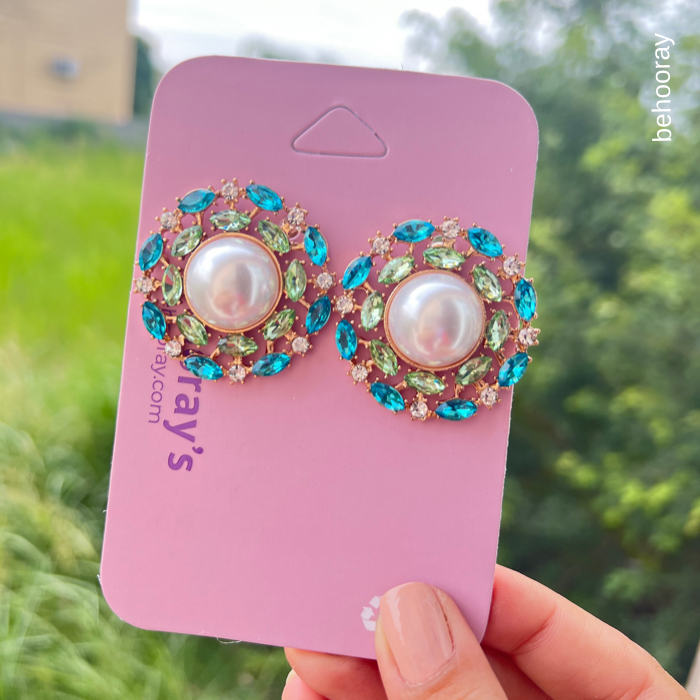 A Ice Glow Earrings With Pearl&Blue